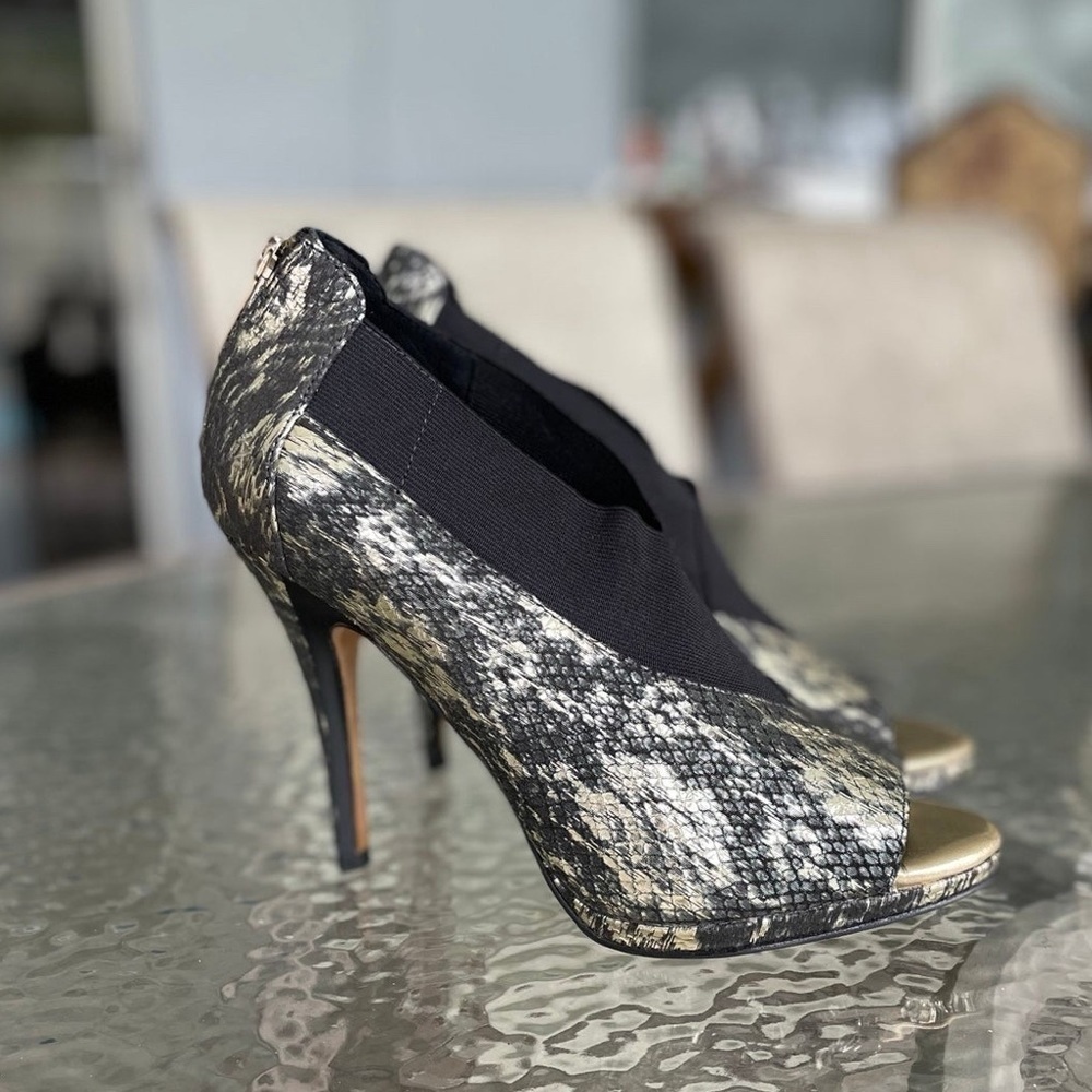 Donald Pliner Metallic and Lace Open Toe Booties 9.5